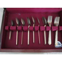 Holmes & Edwards Stainless Steel Floral Flatware Set in Chest Japan Tongs