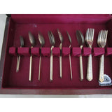 Holmes & Edwards Stainless Steel Floral Flatware Set in Chest Japan Tongs