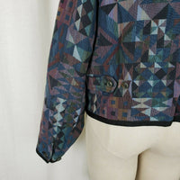 LL Bean Woven Tapestry Cotton Prism Cropped Jacket Blazer Womens L Button Up USA