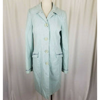 Long Tall Sally Cotton Summer Trench Coat Womens 12 Fitted Light Teal Blue Green