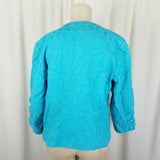 Coldwater Creek Woven Textured Embroidered Tapestry Jacket Womens 14P 3/4 Sleeve