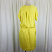 Banana Republic Chartreuse Yellow Pintuck Blouson VNeck Dress Womens M 2017