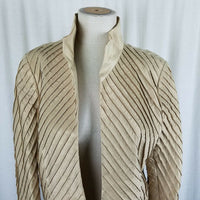 Sabing Bach Silk Ruched Open Front Swing Blazer Jacket Womens L Diagonal Striped