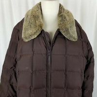 LL Bean Brown Faux Fur Collar Goose Down Quilted Puffer Jacket Parka Womens XL