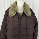 LL Bean Brown Faux Fur Collar Goose Down Quilted Puffer Jacket Parka Womens XL