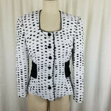 Nolan Miller Avant Garde Black & White Rutched Polka Dots Bow Jacket Womens 6 HK