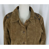 Brandon Thomas Brown LEATHER Suede Embellished Vines Applique JACKET Womens XL