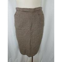 Vintage Lands End Houndstooth Checked Stretch Pencil Skirt Womens 8 Brown Black