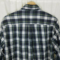 LL Bean Tartan Plaid Flannel Button Up Long Sleeve Camp Shirt Mens M Blue Yellow