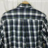 LL Bean Tartan Plaid Flannel Button Up Long Sleeve Camp Shirt Mens M Blue Yellow