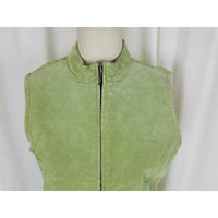 Catherine Stewart Quilted Lime Green Washable Suede Leather Zip Up Vest Womens L