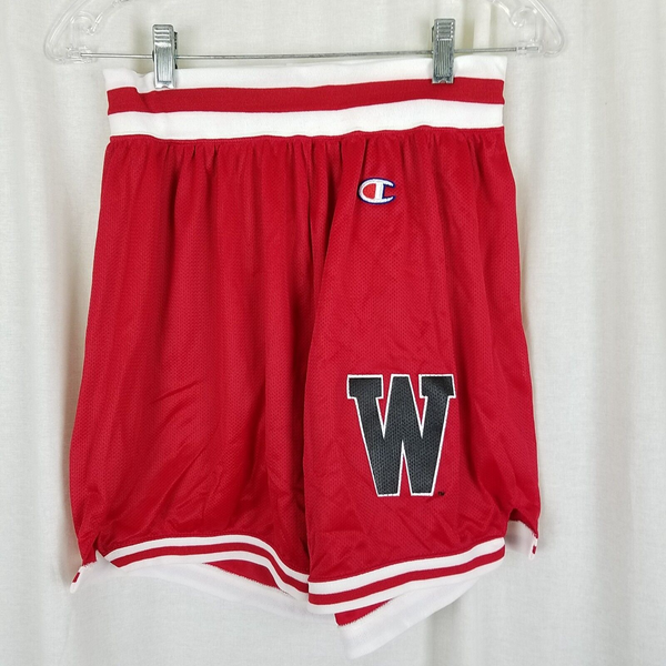 Vintage Champion Wisconsin Badgers Mesh Basketball Shorts Mens L USA Red 90s