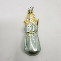 Vintage Painted Glass Figural Winged Angel Christmas Ornaments Teardrop Shape 4"