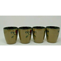 SANGO JUBILEE BLACK 4753 Red Berry SET OF 4 Coffee Hot Tea Handled Ceramic MUGS