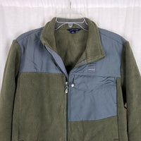 Lands End Fleece Jacket Mens L Nylon Blocking Patches Vented Armholes Army Green