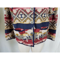 Jane Ashley Petites Woven Jacket Southwestern Tapestry Horses Blazer Womens PL