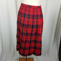 Red Wool Tartan Scotch Plaid Pleated Buckle Wrap Kilt Skirt Womens S Vintage Mid