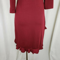 Matti Mamane Maroon Ruffled Ruched Faux Wrap Jersey Knit Dress Womens 2 M NWT