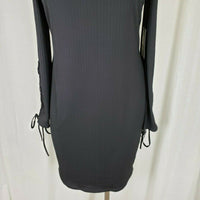 Vince Camuto Black Ribbed Grommets Lace Up Sleeves Sheath Mini Dress Womens XS