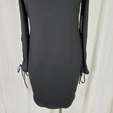 Vince Camuto Black Ribbed Grommets Lace Up Sleeves Sheath Mini Dress Womens XS