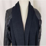 Nurture Open Front Asymmetrical Knit Vegan Faux Leather Sweater Jacket Womens L