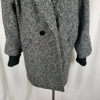 Britanny 80s Tweed Oversized Knit Trim Wool Peacoat Womens 12 USA Black & White