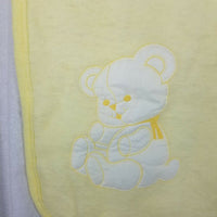 Vintage Teyci Fuzzy Teddy Bear Applique Baby Crib Lap Blanket Yellow Mexico 70s