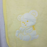 Vintage Teyci Fuzzy Teddy Bear Applique Baby Crib Lap Blanket Yellow Mexico 70s