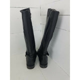 G by Guess Black Leather Boots Womens 7 Tall Knee High Zip Up Buckles Riding