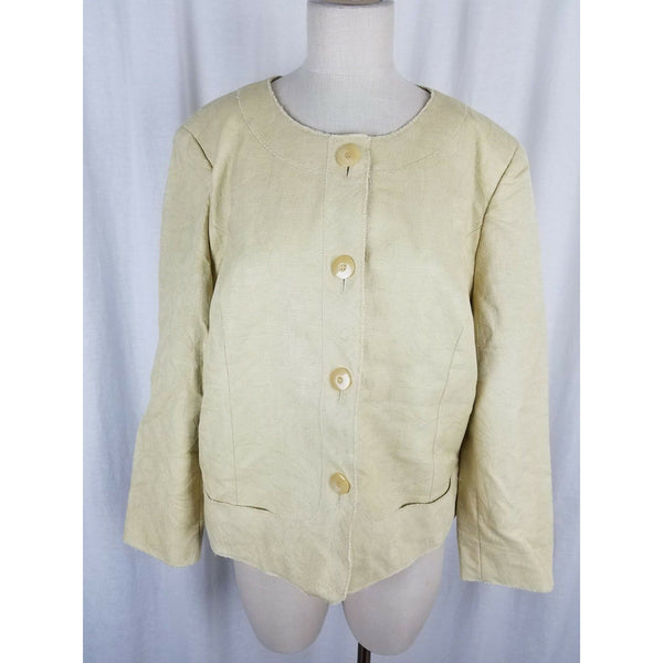 Talbots Woman Italian Fabric Collarless Button Up Jacket Womens 14W Plus Blazer
