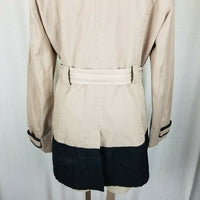 Esprit Short Belted Trench Rain Coat Jacket All Weather Womens L Black & Tan