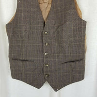 Vintage Yves Saint Laurent Brown Plaid Pointed Vest Mens S M Waistcoat Button Up