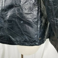 Navarree Leather Black Belted Patchwork Piecework Coat Jacket Womens L High Neck