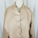 Robert Louis Nylon Quilted Snap Up Jacket Blazer Womens L Tan Mandarin Collar