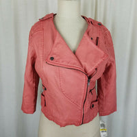 Bar III Vegan Faux Leather Berkeley Cropped Motorcycle Moto Jacket Womens M Pink