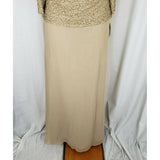Lawrence Kazar Beaded Dress Drape Neck Long Maxi Womens 6 Formal Gown Gold Tan