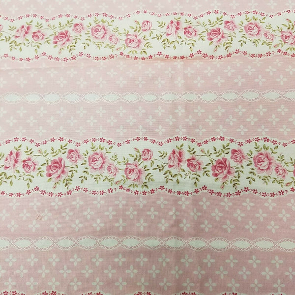Pink Antique Roses Calico Floral Fabric Hobby Lobby Screenprinted Cotton
