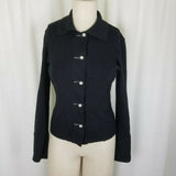 Clorinda Merino Wool Cardigan Sweater Jacket Womens S Black Collared Italy Top