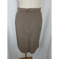 Vintage Lands End Houndstooth Checked Stretch Pencil Skirt Womens 8 Brown Black