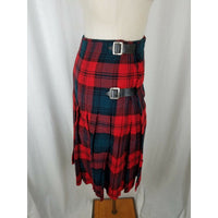 Vintage Belted Wool Tartan Scotch Plaid Kilt Wrap Skirt Womens S Red Buckles