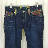 Coogie Embroidered Denim Blue Jeans Womens 7 8 Loud Abstract Hip Hop Sexy Flirty