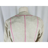 Sigrid Olsen Woven Tan Linen Cotton Pink Piped Button Up Jacket Blazer Womens 8