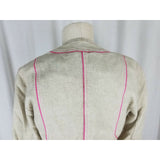 Sigrid Olsen Woven Tan Linen Cotton Pink Piped Button Up Jacket Blazer Womens 8