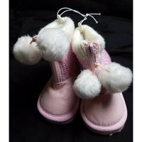 Ruby Pink Faux Shearling Knit Toddler Girls Baby Booties Boots Shoes Pom Poms 2