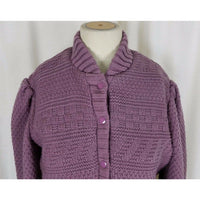 Vintage Outer Scene Faux Shearling Knit Snap Up Sweater Jacket Womens L Purple