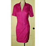 Vintage Santa Fe Woven Zip Up Front Hot Pink Fuchsia Bodycon Dress Womens 8 Sexy