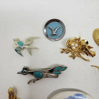 Vintage Lot of 8 Brooch Pins Birds Faux Turquoise St Labre Variety Club Japan