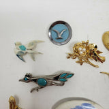 Vintage Lot of 8 Brooch Pins Birds Faux Turquoise St Labre Variety Club Japan