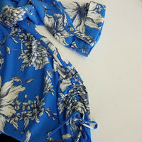 Poppi Blue 3/4 Sleeve Cinch Side Top Tunic Blouse Womens XL Large Floral Print