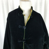 Vintage Reversible Black Velvet Frog Closures Jacket Chinese Metallic Womens L